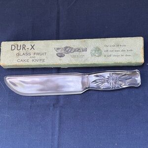 Mid Century Modern DUR-X Glass Fruit & Cake Knife In Original Box